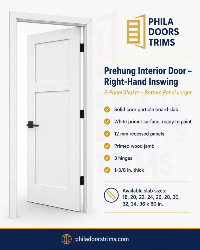 Two-Panel Shaker Solid Core Interior Single Door — Bottom Panel Larger