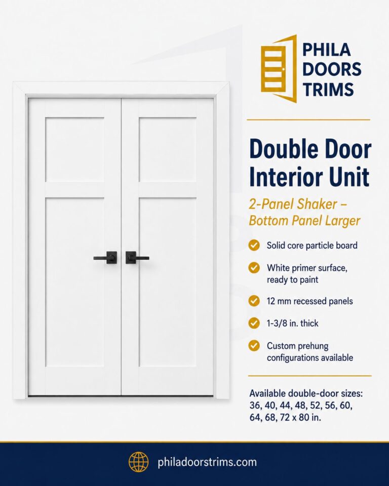 Two-Panel Shaker Solid Core Interior Double Door — Bottom Panel Larger